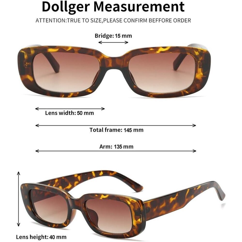Trendy Rectangle Leopard Brown Sunglasses Women Men Retro Square Fashion Shades - Picture 5 of 6